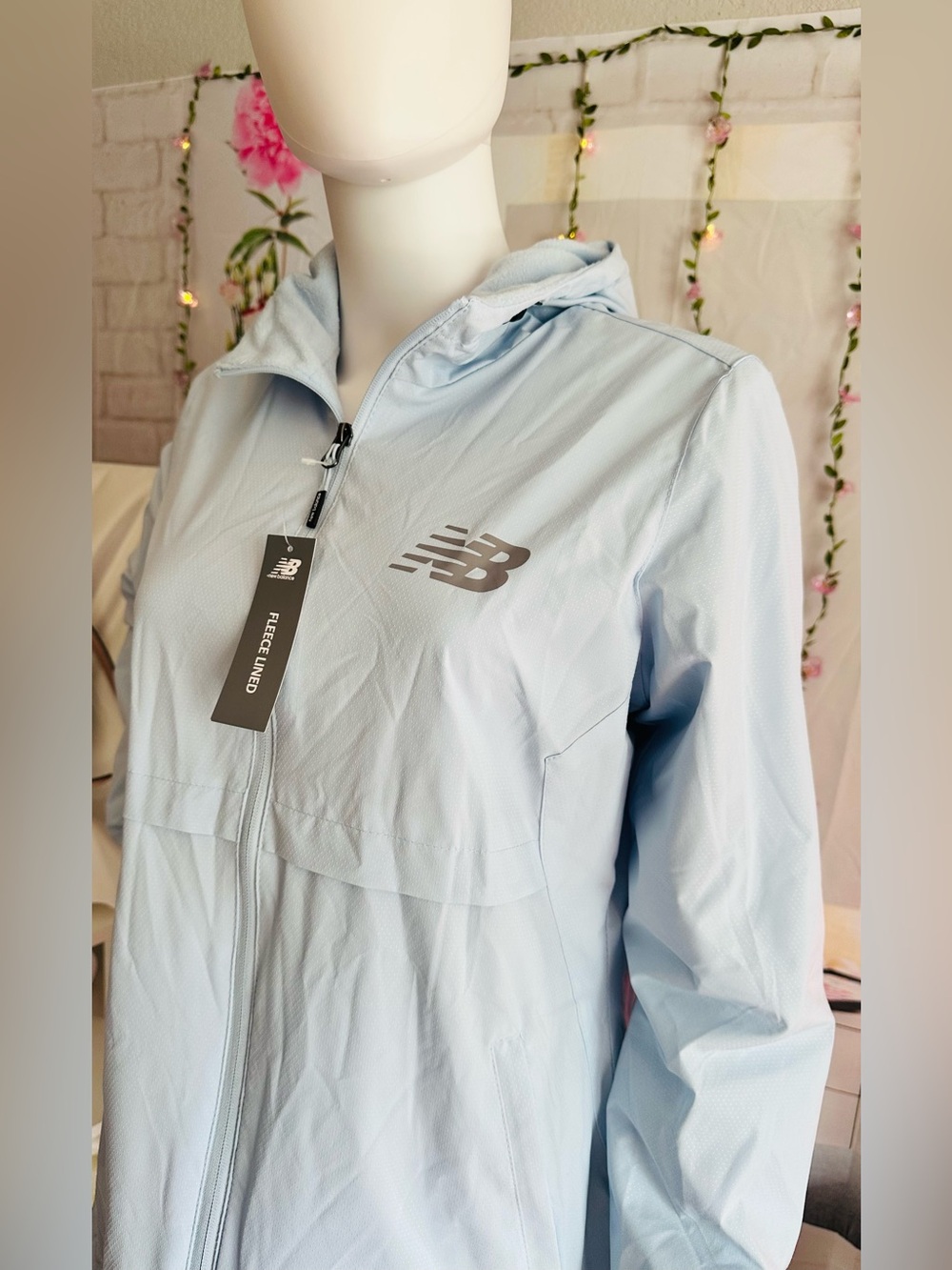 New Balance Blue Fleece Lined Hooded Windbreaker Jacket - Picture 3 of 11